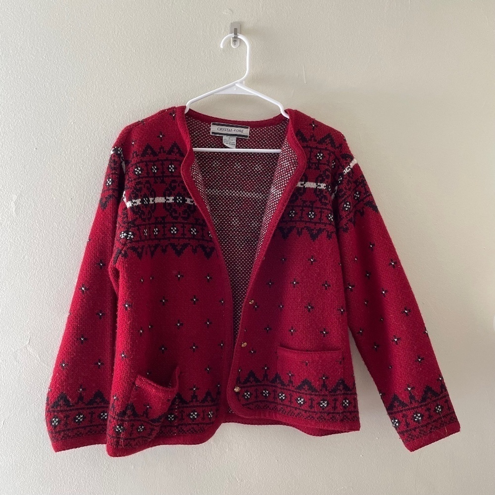 S- Crystal-Kobe Black and Red Knit Vintage Cardigan with Pockets‎